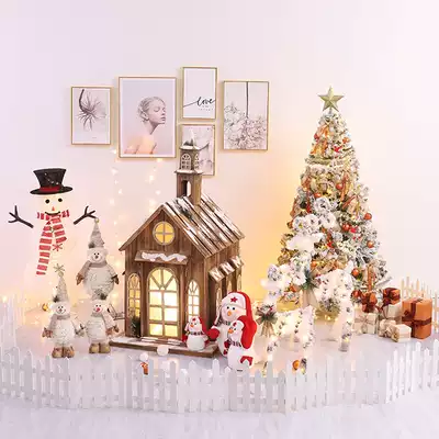 Christmas elk decoration package hotel scene layout Christmas old house sled car glowing Christmas deer ornaments