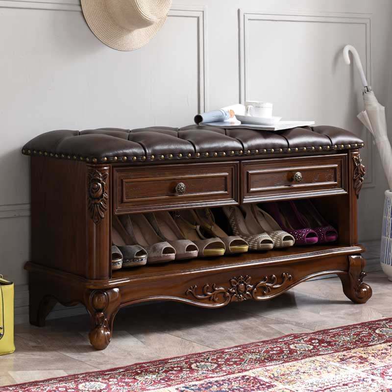 The door can sit in the leather shoe cabinet and the stool is integrated against the wall, all solid wood, breathable, simple shoe change, shoe cabinet