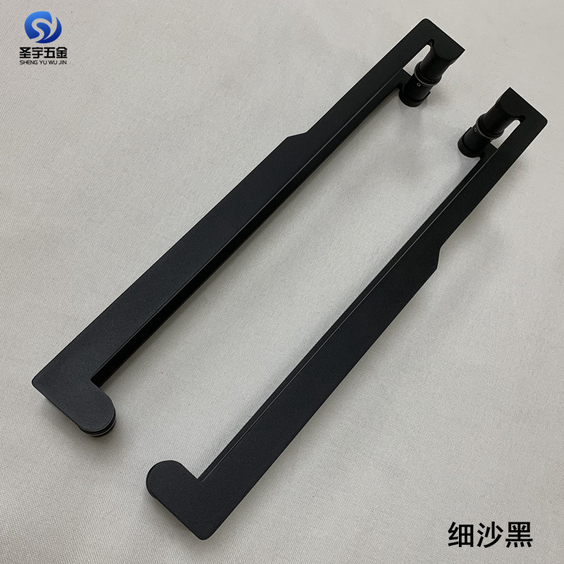 Solid door handle Black paint Stainless steel glass door handle Office wooden door Store KTV handle
