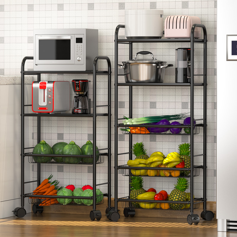 Kitchen stainless steel storage rack mobile belt wheel multi-layer vegetable basket storage rack floor-to-ceiling fruit and vegetable storage rack