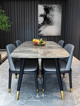 Italian slate dining table and chairs small apartment modern minimalist marble Nordic solid wood dining table combination rectangle