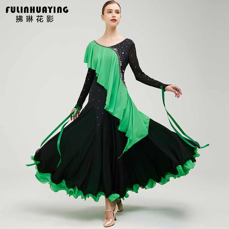 Predawn Flowers Shadow Autumn Winter New Morden Dance Dress Competition Suit Social Dance Dress National Mark Dance Dress Custom Made