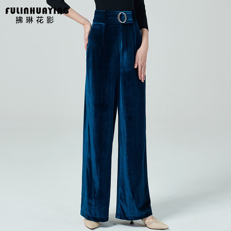 Fu Lin Huaying Modern Dance Costume Latin Dance Pants High Waist Velvet Wide Leg Pants Cha Cha Social Dance Pants Thickening