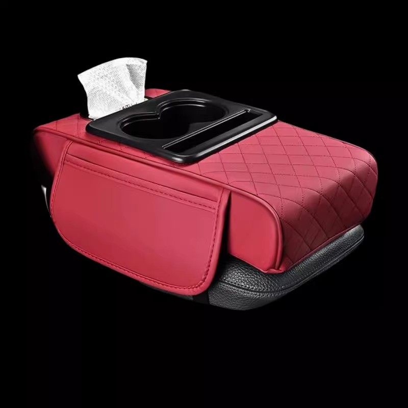 Car Central Armrest Box Four-In-One Multifunctional Armrest Box with Heightening Pad, High-End Tissue Box and Cup Holder