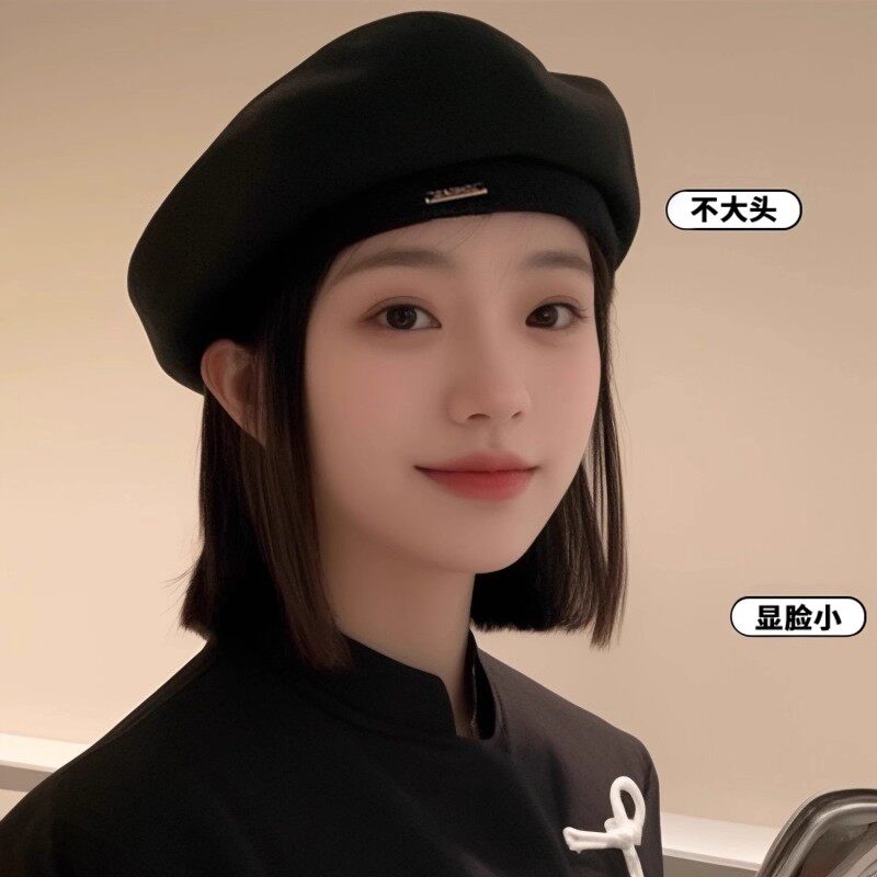 女性用高級ブラックベレー帽、2025年春秋新作、顔痩せ効果のあるベレー帽、八角形の帽子、画家帽、秋冬用帽子