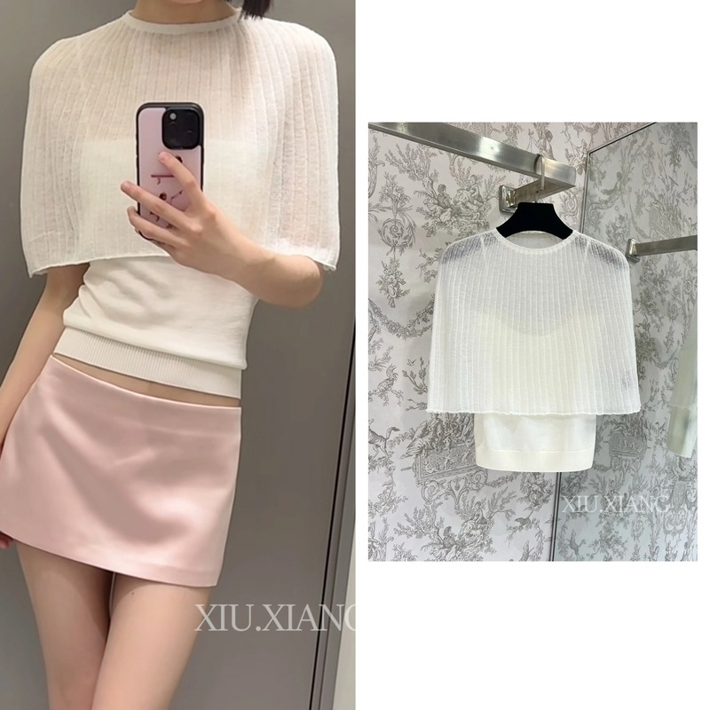 Xiuxiang【Fabric with Quality Assurance】Contains Mohair~Foggy Texture Stylish Two-Piece Set with Cape and Short Sleeves