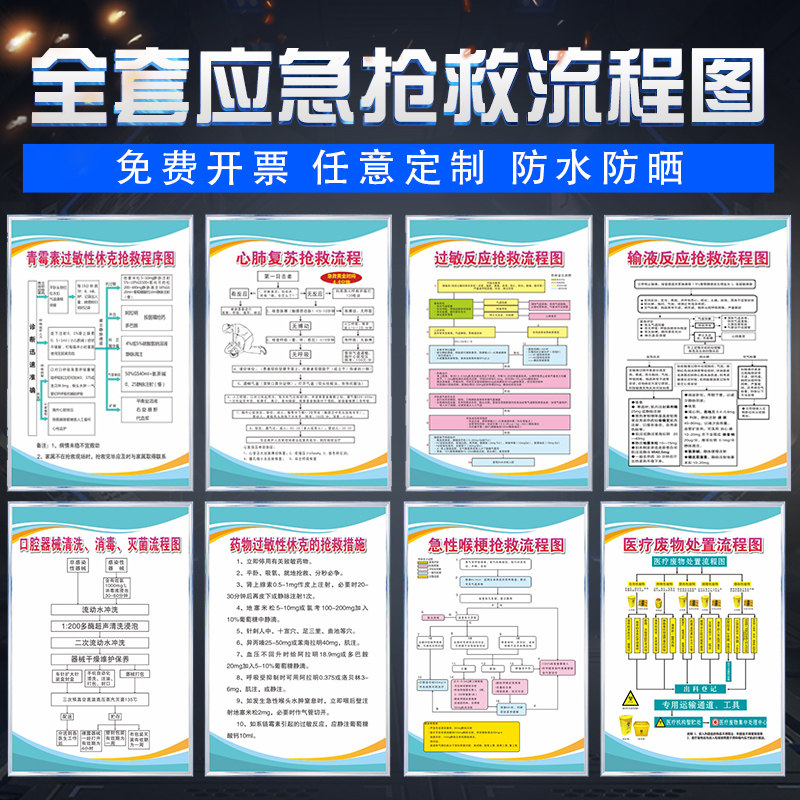 Hospital Emergency Resuscitation Flow Chart Coroom Wall Chart Cardiopulmonary Resuscitation Anaphylaxis Shock Acute Myocardial Infarction Upper Gastrointestinal Bleeding Adult Lethal Medical Waste Disposal