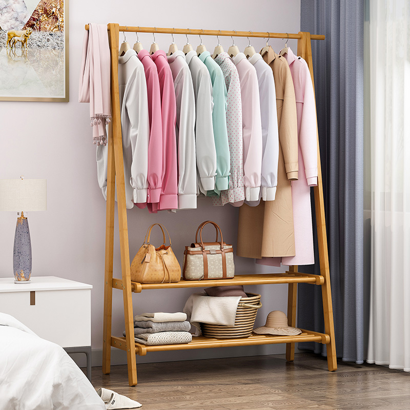 Simple wardrobe home bedroom rental children's solid wood girls large wardrobe simple modern floor-to-ceiling bamboo coat rack