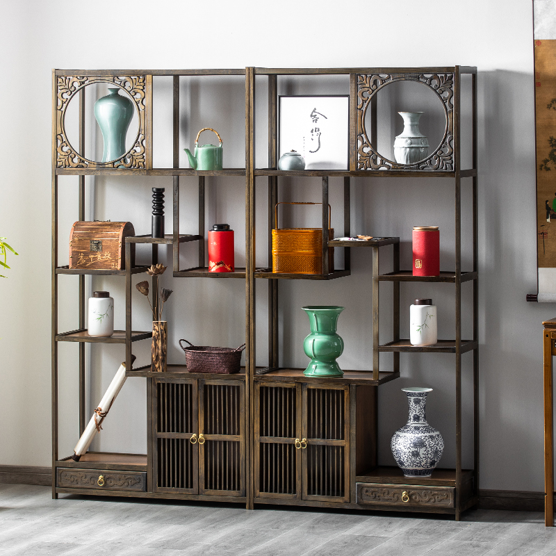 Bogu rack solid wood Chinese storage antique tea room tea tea set rack display cabinet bamboo museum ornaments Duobao Pavilion