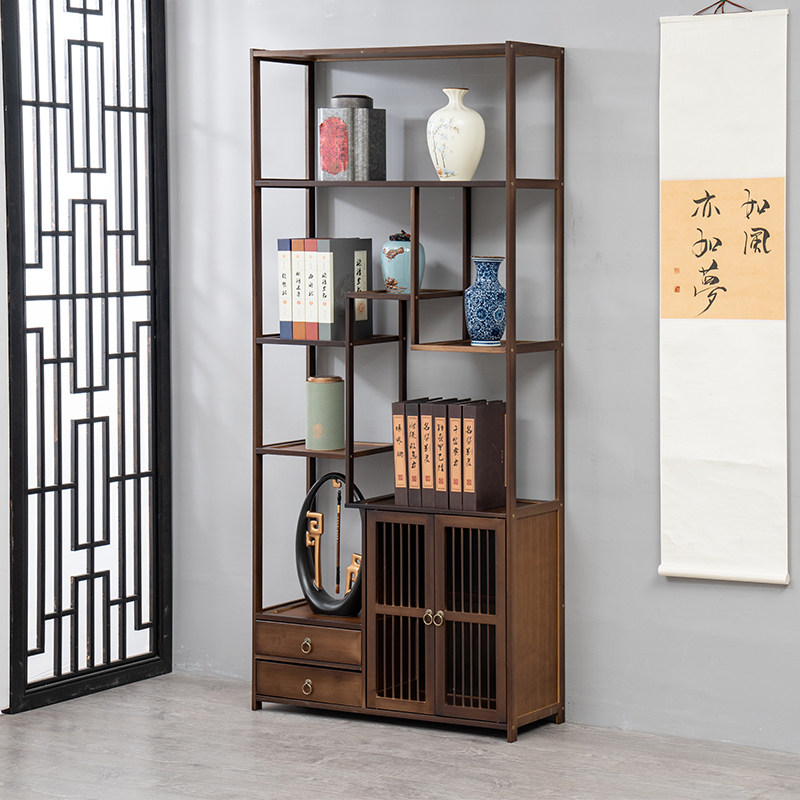 Bogu Frame Solid Wood Chinese Style Tea Display Cabinet Zen bookcase Multi-treasure cabinet Living room Partition Tea Room Screen Shelve-Taobao