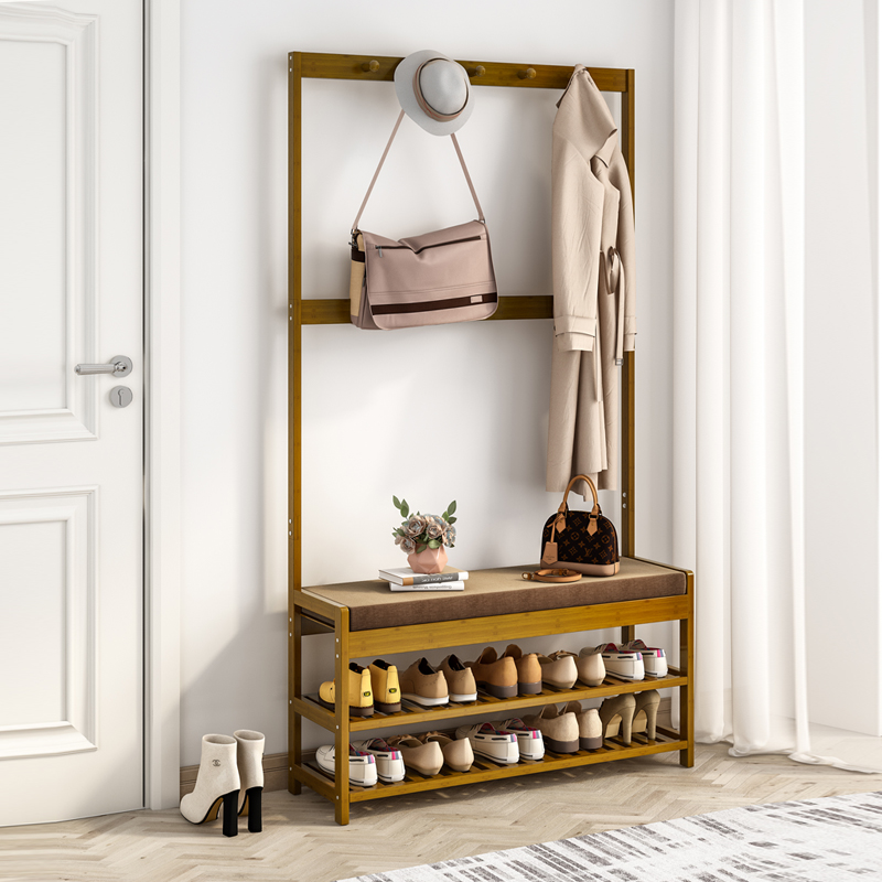 Modern light luxury coat hanger floor-to-ceiling bedroom home door coat hanger changing shoe stool hanger all-in-one simple hanger