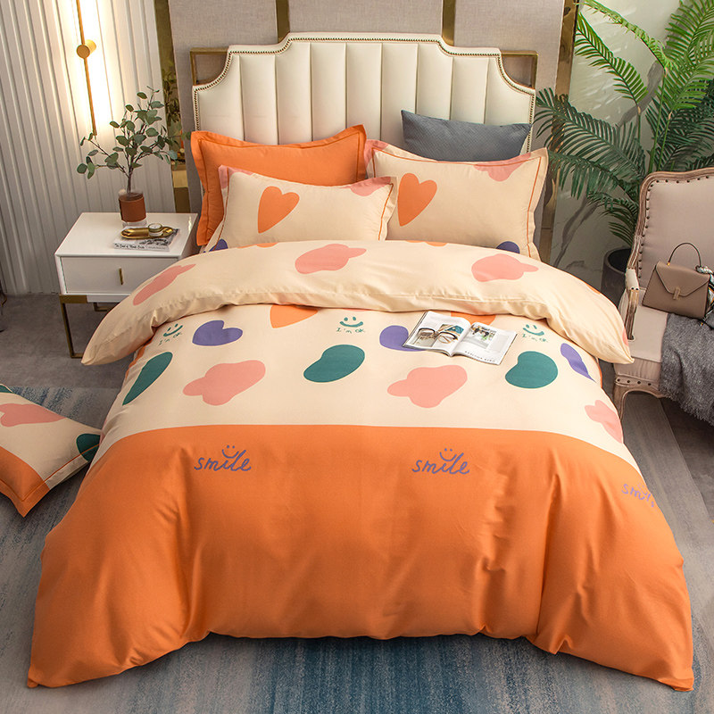 Bed cube sanding four-piece set of pure cotton cotton 100 bedding household thickening spring and autumn sheets quilt cover set
