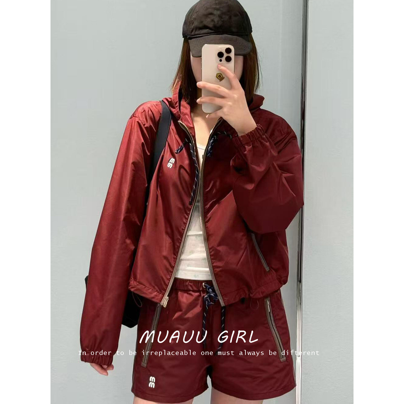 Muauu Girl Top Version~Same Style as Celebrities! 26Ss Embroidered Windbreaker Jacket/Shorts/Skirt Set
