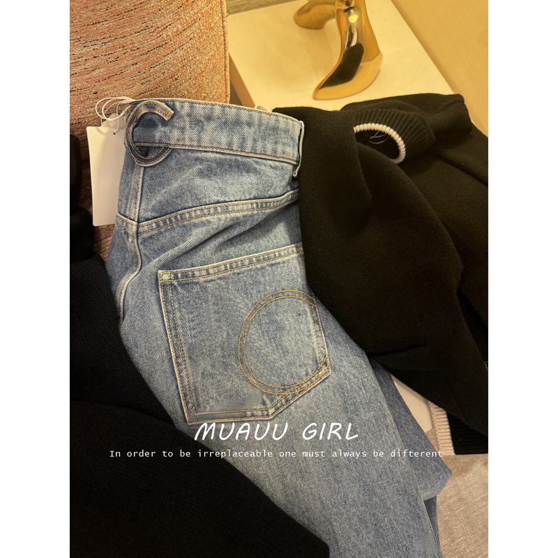 Muauu Girl 3.27/ Export Foreign Trade Order 26Ss Heavy-Duty Backpack Buckle Multi-Pocket Embroidered Jeans for Women