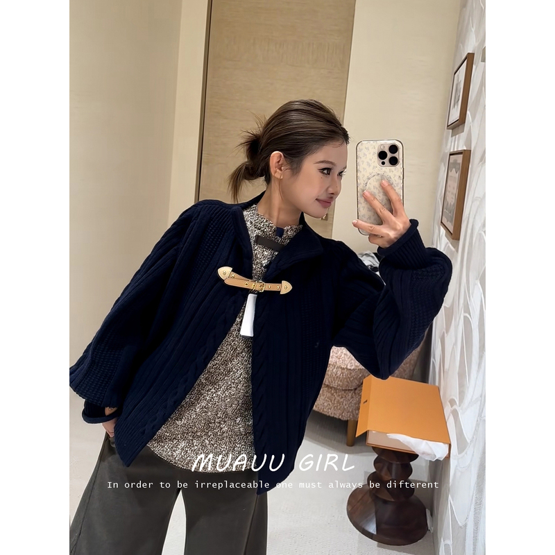 Muauu Girl Top Version ~ Commuting Style! 26Ss Leather Buckle Design Cuff Leather Label Jacket Top