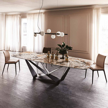 LDAD Italian light luxury slate dining table modern minimalist rectangular marble dining table and chair combination small apartment dining table