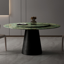 LDAD Nordic slate dining table and chair combination 6 people 8 people simple light luxury household solid wood round table with turntable rice