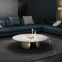 LDAD Nordic Italian luxury stone slate coffee table simple living room light luxury stainless steel feet marble round small apartment