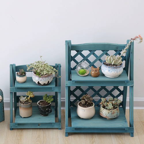 Два -слойная мини -сплошная древесина маленькая цветочная полка, сочный настольный эркуальный окно, многослойные столы на столешнике на полке балкона