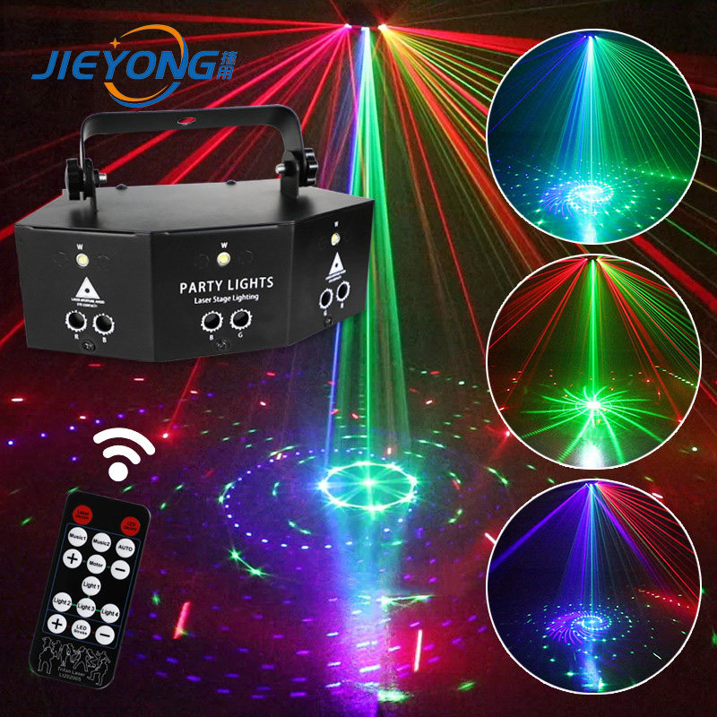 Jetty bungalog sector beam pattern laser light KTV flash with sound control laser stage light bar Trampoline Light room Dormitory Sound Control Seven Colorful Revolving Magic Ball Light Family Dancing Lights-Taobao