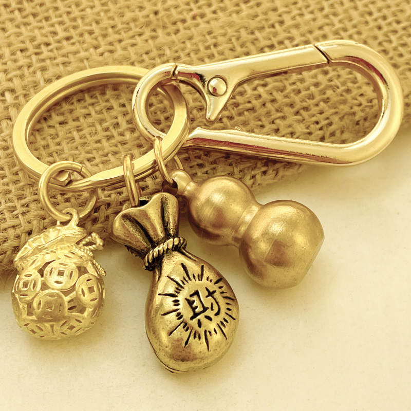 Brass Gourd Keychain Pendant Creative Money Bag Car Keychain Chain Fortune-Attracting Ornament Good Luck Zodiac Charm Brass Gourd Keychain Pendant Creative Money Bag Car Keychain Chain Fortune-Attracting Ornament Good Luck Zodiac Charm