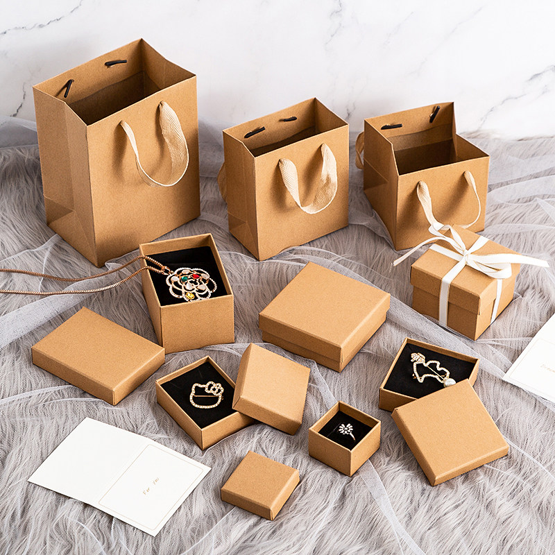 Insdiy blank jewelry box ancient kraft paper handstringssmall gift packaging box gift bag