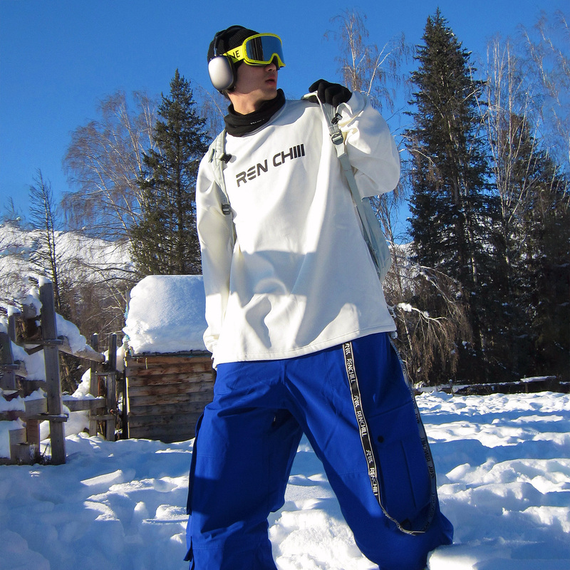 Ren Blade River New White Ski Jacket Sweatshirt Base Layer Warm Waterproof White Unisex Loose Fit Snowboard and Ski Jacket