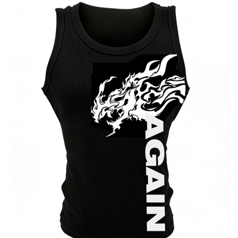 Upagain Dragon Pattern Thick Ribbed Tight-Fitting Tank Top 300g Heavyweight Waist-Cinching