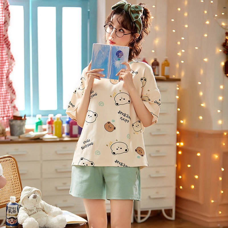 Pajamas women's new spring and summer net red hot thin section sweet short-sleeved two-piece suit summer home clothes