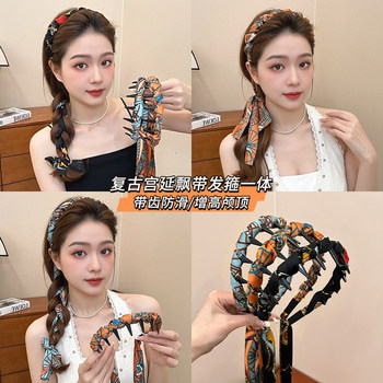 Vintage Toothed Comb Wave Ribbon Headband for Women 2025 New High Cranial Top Hair Tie Integrated Headband Hair Tie Hairpin Headwear