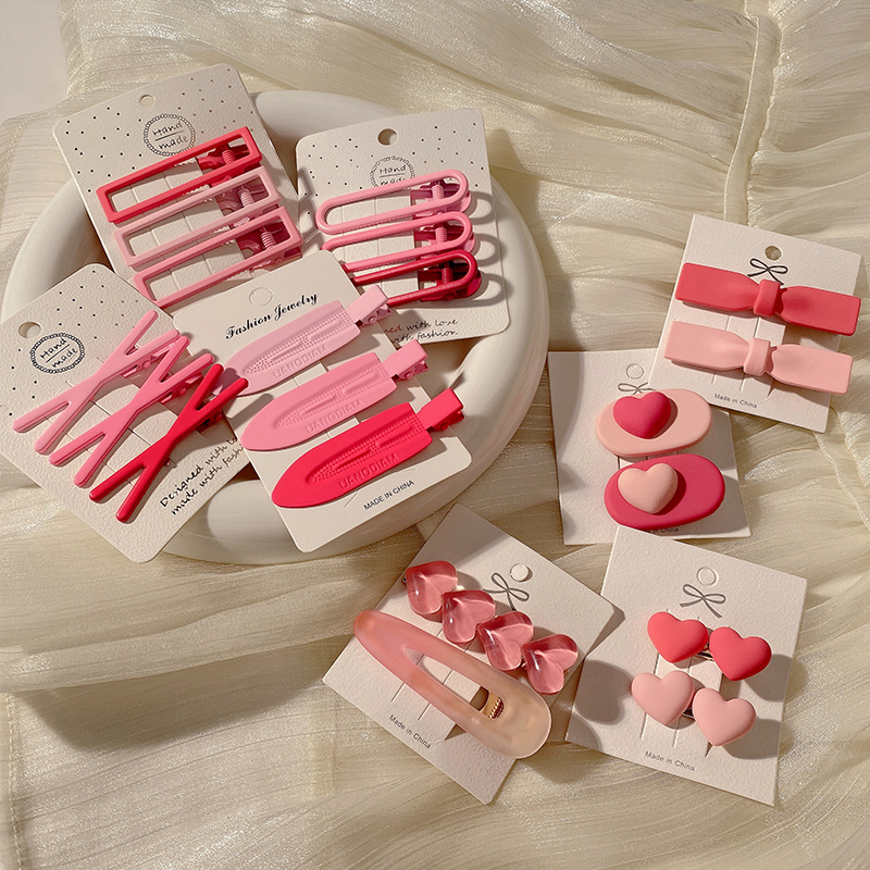 images 0:Pink hairpin 2023 new little hair card side Liu Hai clip cute side love duck mouth clip headdress