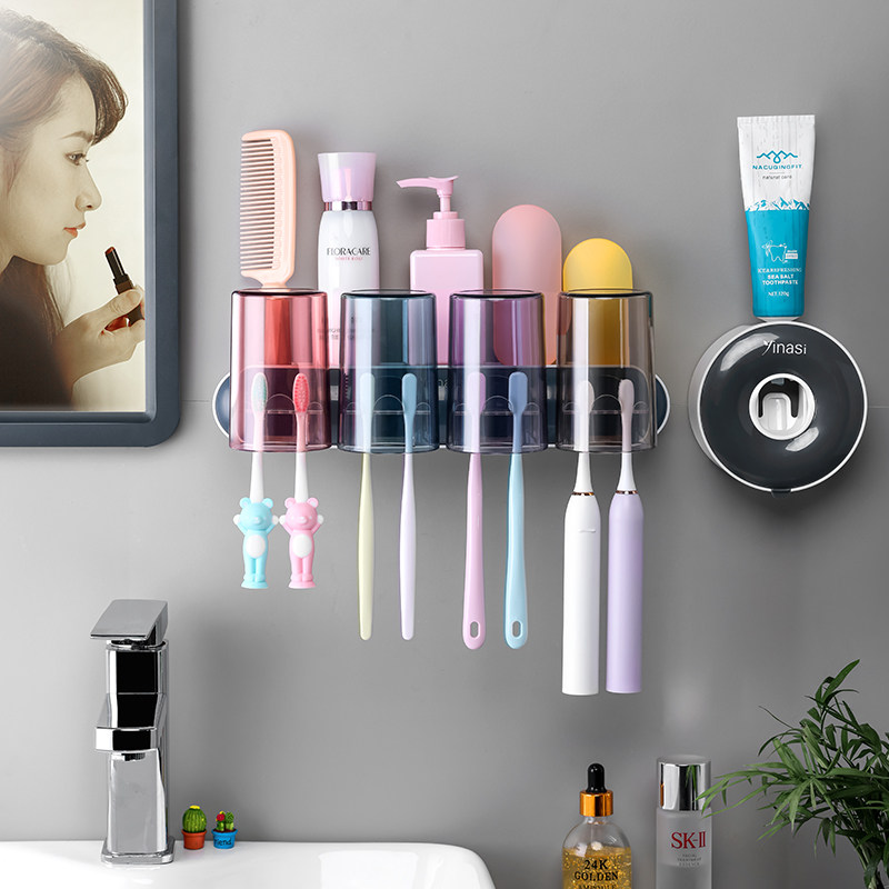 Toothbrush holder free punch brush cup mouthwash cup hanging wall type bathroom wall mounted storage box toothbrush cylinder set