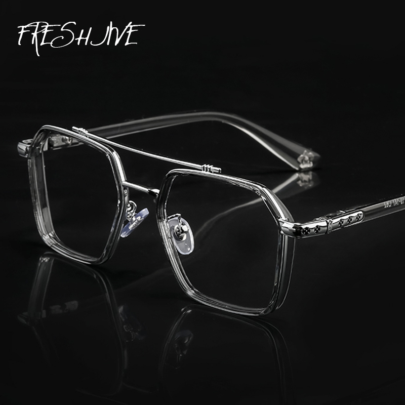 Glasses Myopia Men's Double Beam Aviator Frame Frame Men can be paired with lens myopia discoloration blue light spectacle frame