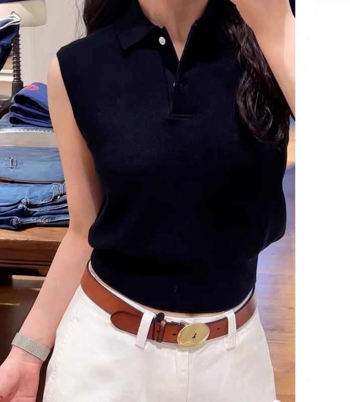 American Classic Old Money Style Sleeveless Pique Cotton Vest with Two-Button Polo Shirt