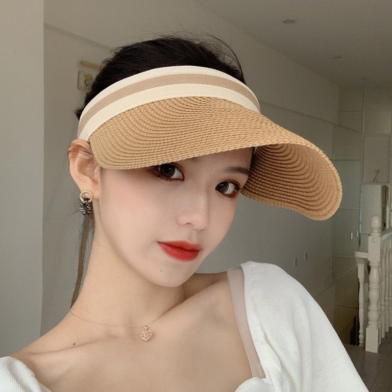 Evidison Free headband style straw top hat women's sun protection sunshade hat sun beach fashion