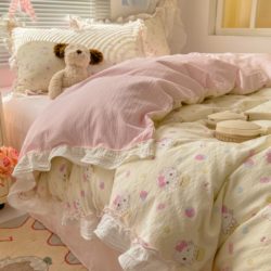 Cute Four-Piece Set Pure Cotton 2025 New Style Duvet Cover, Quilt Cover, Bed Sheet, Bedding Three-Piece Set for Student Dormitory