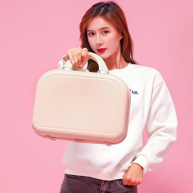 14 Inch Carry-on Suitcase Makeup Bag Lady Small Light Kit Pull Rod Travel Leather Case Document Mini Containing Box
