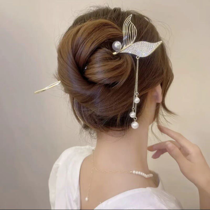 2022 new zirconium alloy synthetic zircon hair accessories mermaid tail hairpin antique simple modern hair accessories