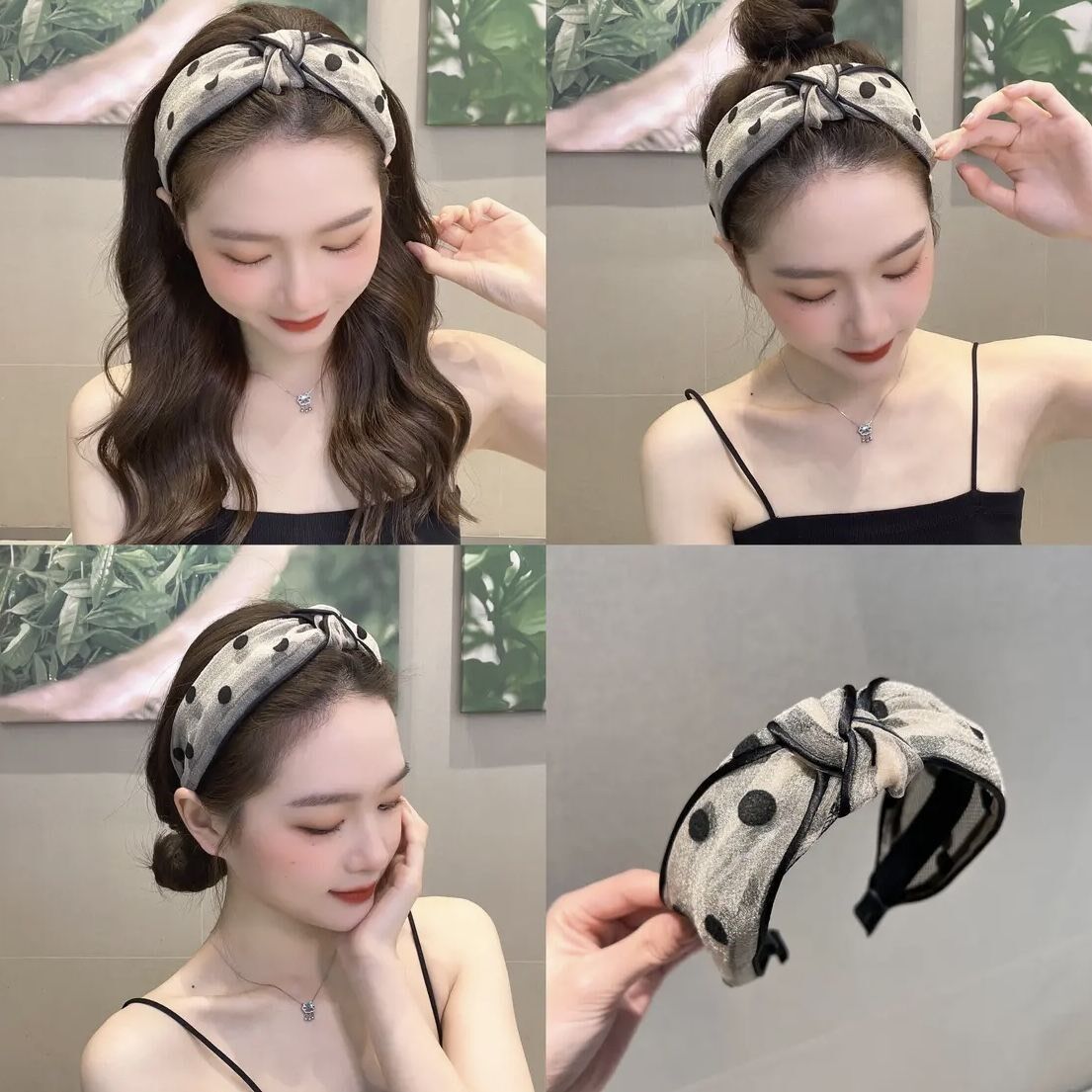 Korean polka dot mesh knotted headband female face wash all-match simple fairy Sen super fairy face small wide-brimmed headband