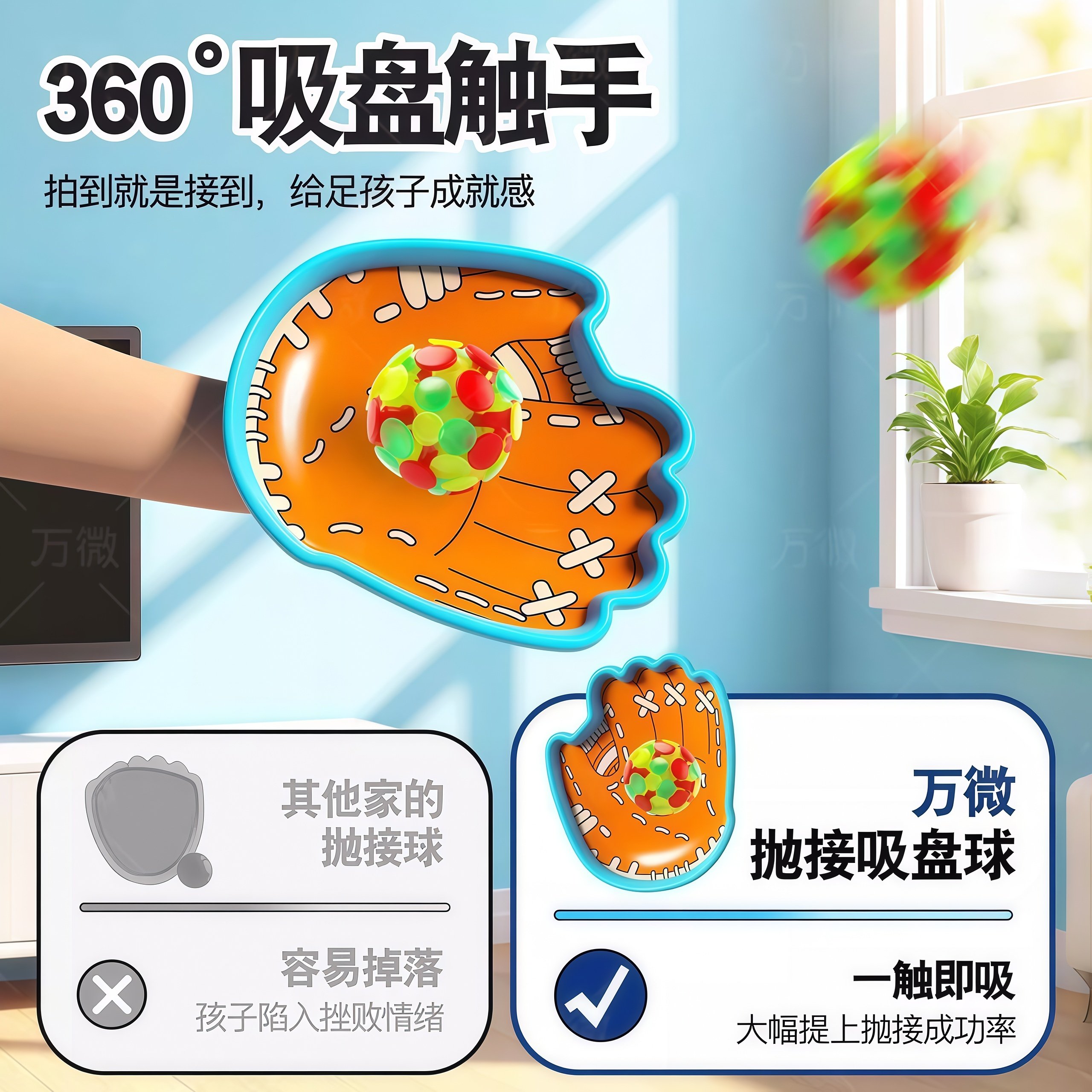 British Children's Suction Cup Toss and Catch Ball, Creative Sticky Palm Ball, Parent-Child Outdoor Camping Toy, Hand-Held Racket Ball