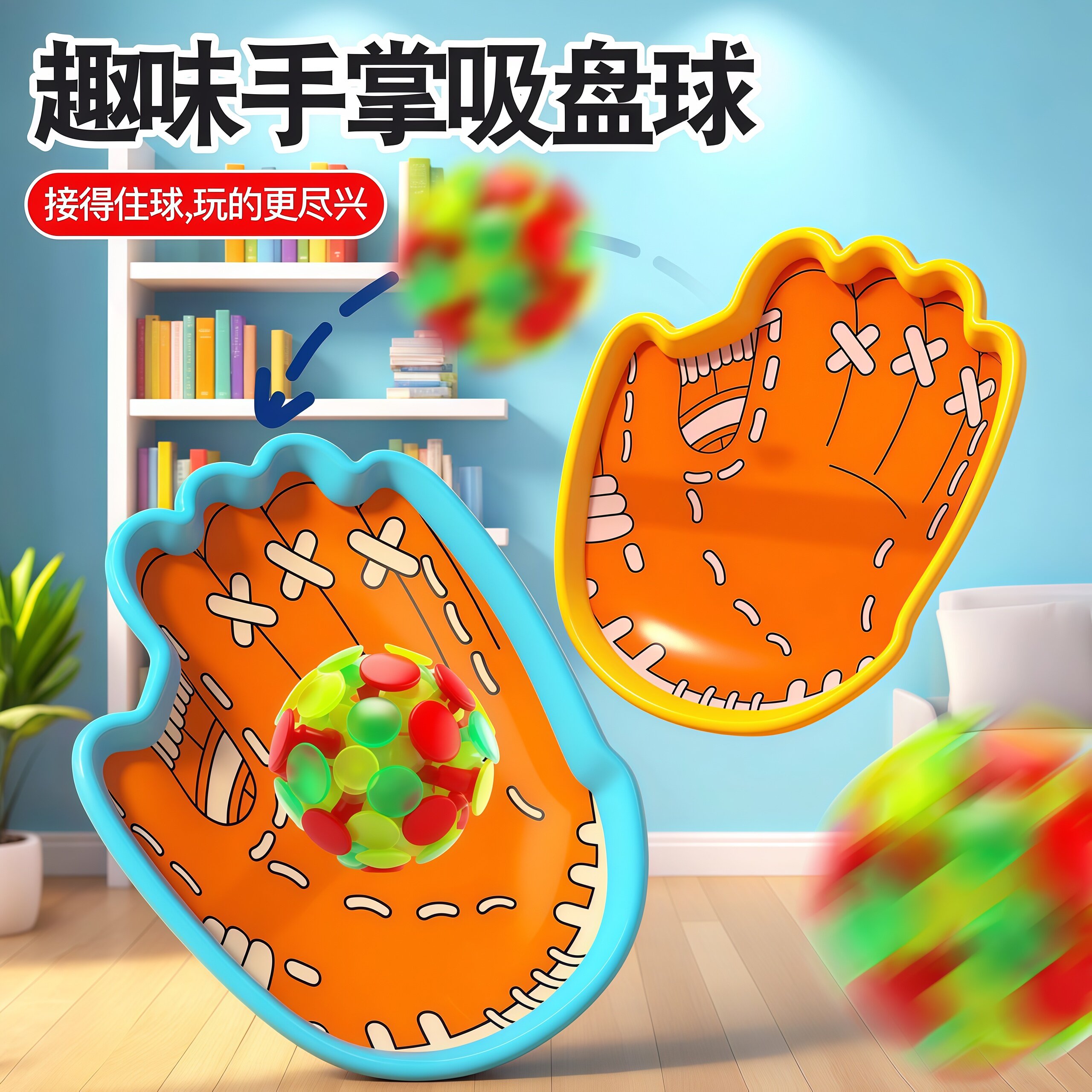 British Children's Suction Cup Toss and Catch Ball, Creative Sticky Palm Ball, Parent-Child Outdoor Camping Toy, Hand-Held Racket Ball