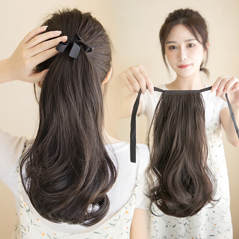 Wig Ponytail with Tie-On Style, Short Ponytail with Pear-Shaped Curls, Can Be Tied into a High Ponytail, Realistic Claw Clip Hairpiece, Fake Hair Tail for Women