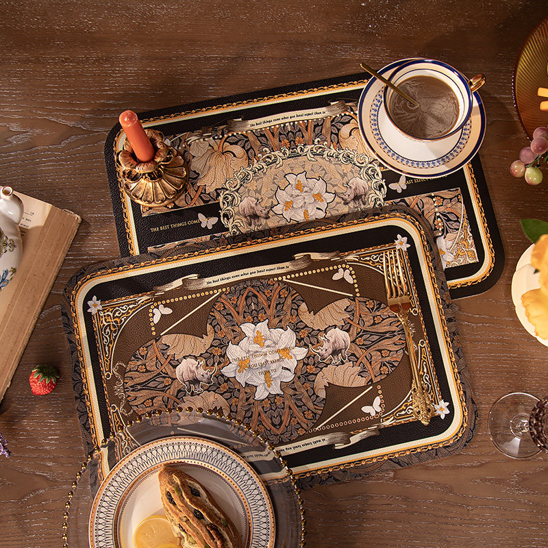 Retro American leather placemat home ritual western food mat disposable waterproof and oil-proof desktop mat coffee table heat insulation pad
