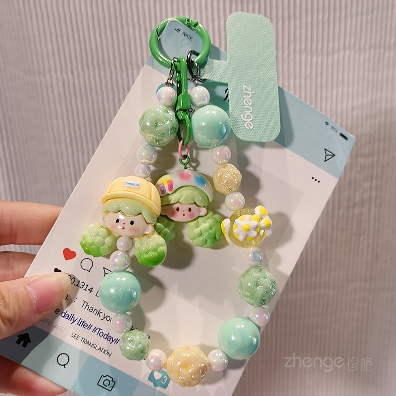 Hsinchu Short Wristband Phone Lanyard Cartoon Candy Cream Graffiti Beaded Pendant Outdoor Travel Anti-Loss Handbag Chain Dopamine Girl Beaded Charm Phone Case Personalized Creative Hanging Rope