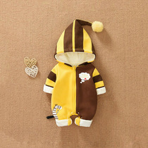 Newborn baby clothes autumn jumpsuit plus velvet to go out for boys and girls cute western style autumn and winter warm climbing clothes