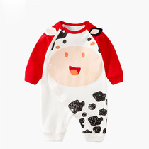 South Korea baby jumpsuit year of the ox autumn baby clothes spring and autumn cute net red newborn cotton clothes full moon clothes