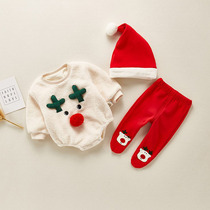 Baby clothes autumn suit plus velvet baby girl autumn super cute cute western style princess autumn clothes go out fart clothes