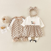 South Korea newborn baby jumpsuit men and women baby spring clothes cute super cute climbing clothes spring and autumn ha clothes suit outside clothes