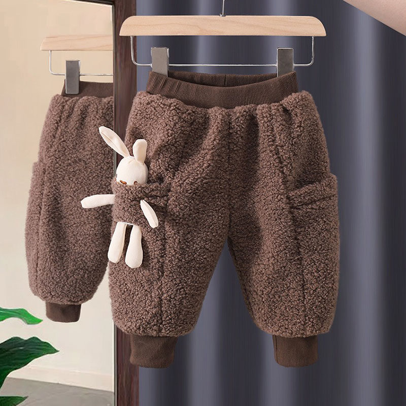 Korean Version Baby Cotton Pants Thickened Outwear Baby Gush Pants Children Child Children Children Winter Clothing Winter Pants Cashmere