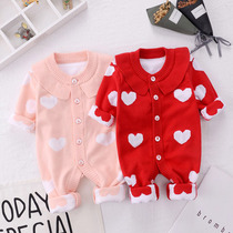 Baby Fall Winter Suit Female Baby Siamese Clothes Knitted Sweater Full Moon Cute Princess Ha Yi Spring and Autumn